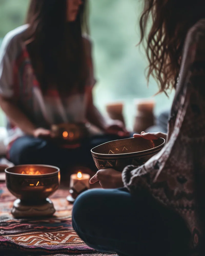 Herbs burning ritual performed by two women